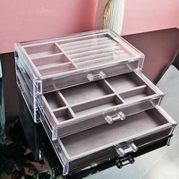 Три -слоя прозрачная коробка ювелирных изделий (с серым бархатом)