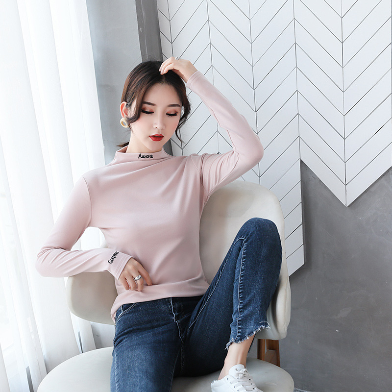 2022 autumn winter new half high collar bottom shirt female inner lap casual 100 lap long sleeve T-shirt female blouse surge