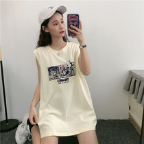 Mid-length careless machine sleeveless white blouses design sensation vest t-shirt dress female summer expats slim and small crowdsourced sympathy wins