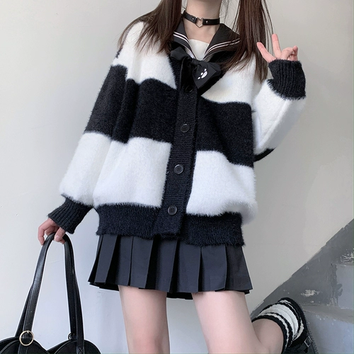 海月社 JK Lion's Plush V -neck Sweater Jacket Sweet Girls College Top