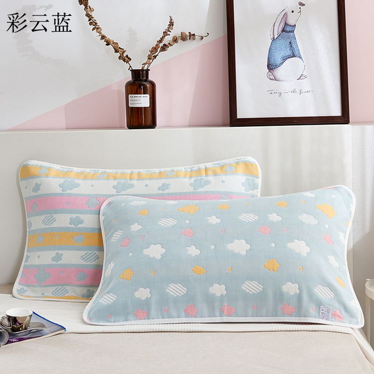 Phim hoạt hình màu xanh jacquard mỏ neo tàu bánh lái sọc vỏ gối 50x80 cm cotton tinh khiết 6 lớp khăn gối một bộ đôi - Khăn gối