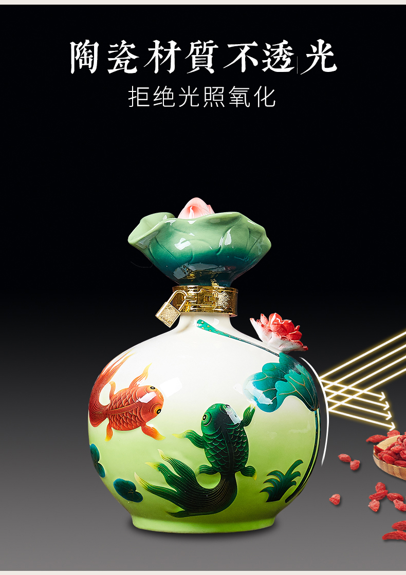 Jingdezhen ceramic bottle colored enamel fish creative home furnishing articles 5 jins of 10 jins lotus household altar wine pot liquor