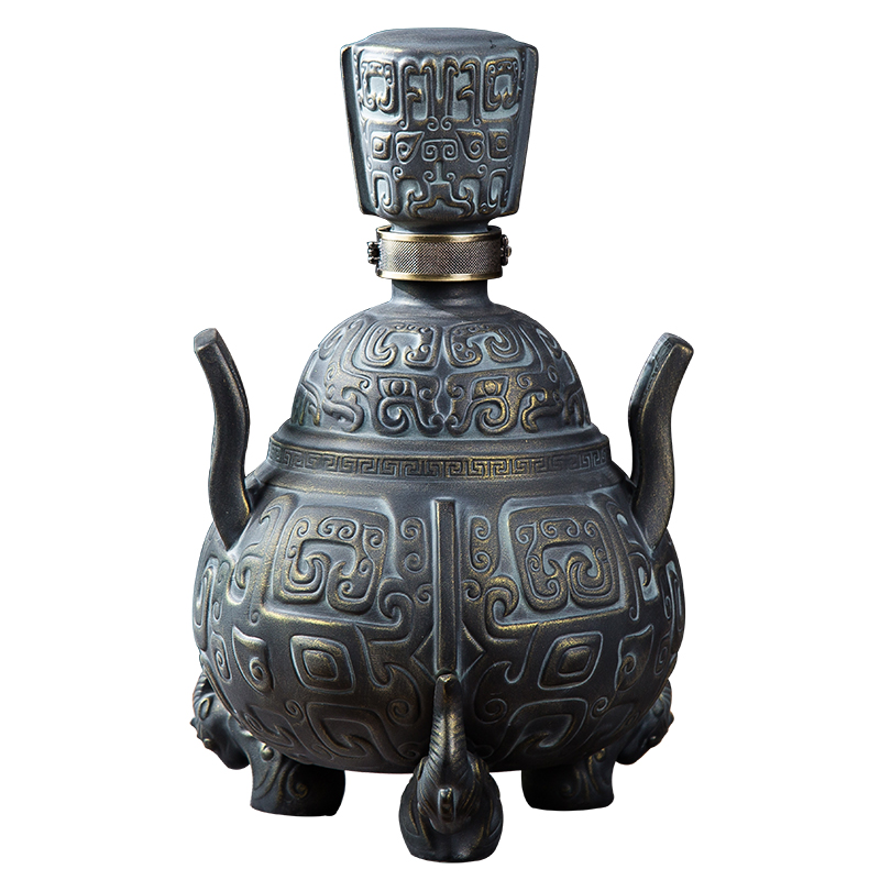 Jingdezhen ceramic bottle 5 jins of micro FanJin light glaze antique imitation bronze zun sheep metal lock seal mercifully wine