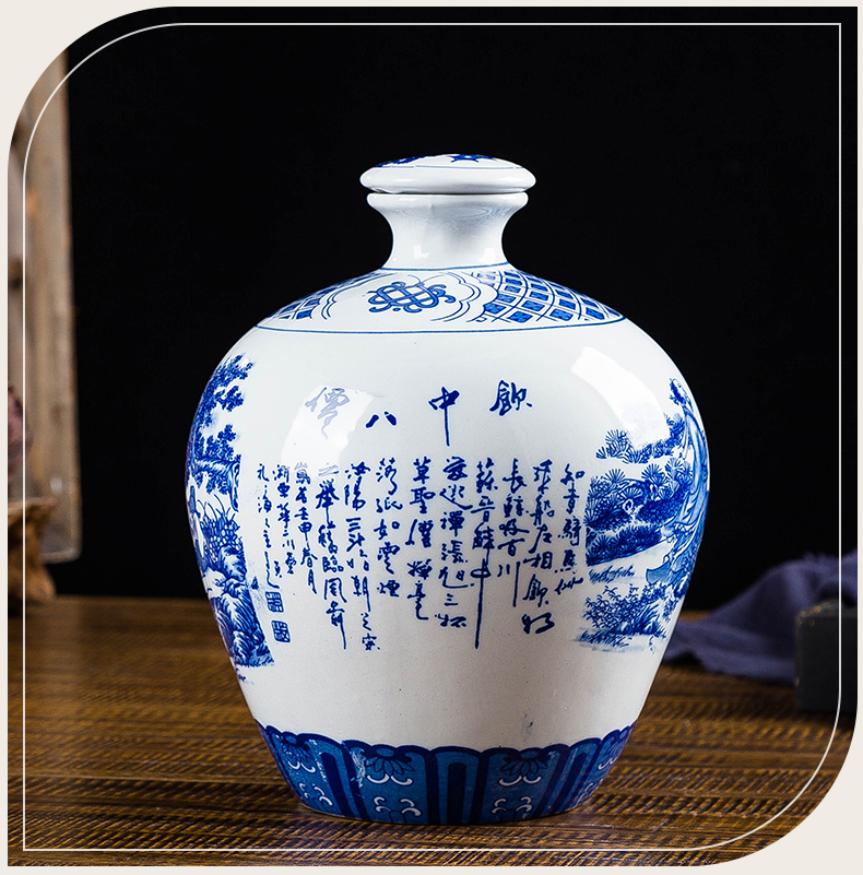 Jingdezhen high temperature 5 jins of blue and white porcelain bottle with heat shrinkable film sealing home empty wine waxberry wine jar