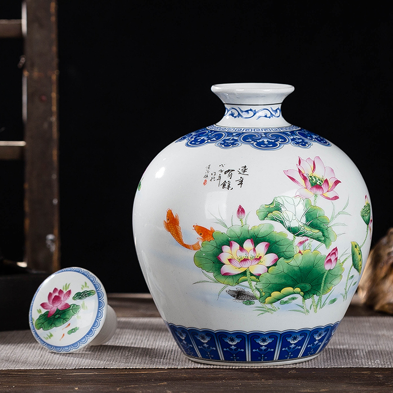 Jingdezhen ceramic jars wine bottles fish creative antique 123510 catties a crock pot lotus brewed liquor bottles of empty bottles