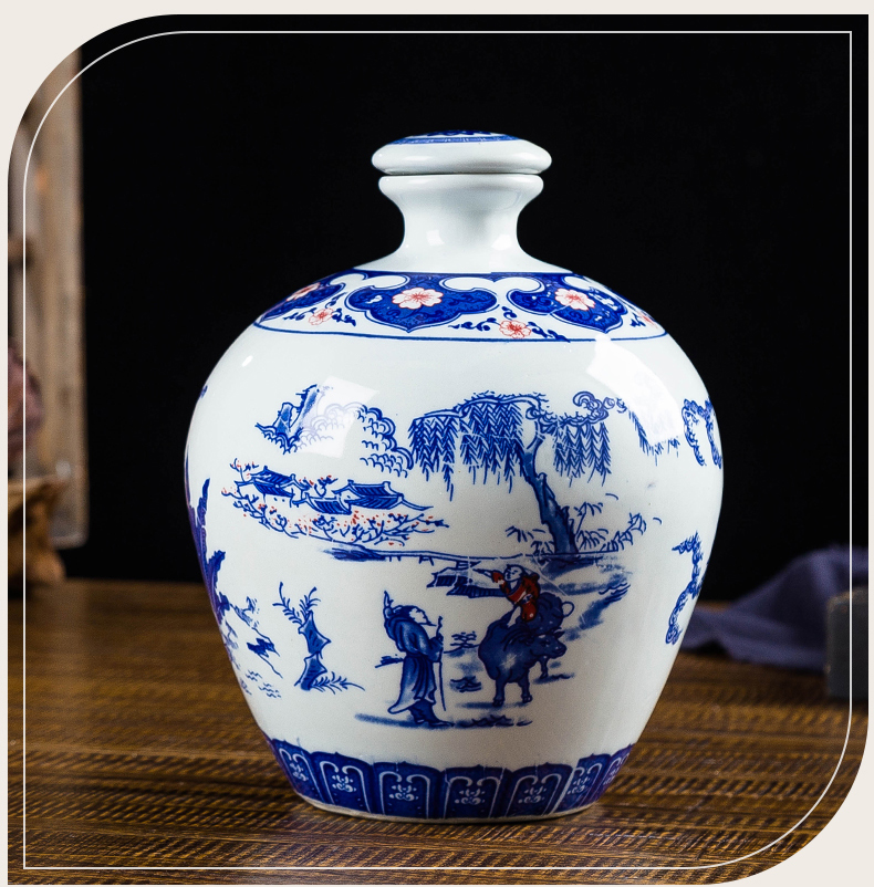 Jingdezhen high temperature 5 jins of blue and white porcelain bottle with heat shrinkable film sealing home empty wine waxberry wine jar