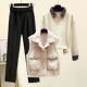 Белый свитер, абрикосовый жилет, черные штаны, комплект, 3 предмета