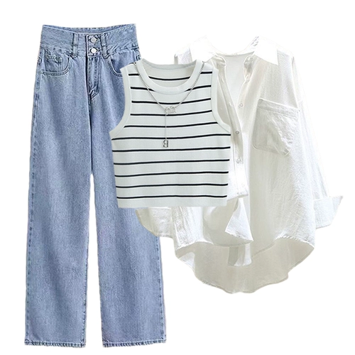 Летний жилет, рубашка, штаны, комплект, подходит для подростков, 3 предмета, коллекция 2022