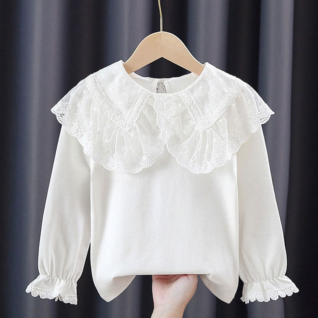 Girls spring and autumn long-sleeved T-shirt cotton princess puff sleeves outerwear bottoming shirt baby girl doll collar t-shirt