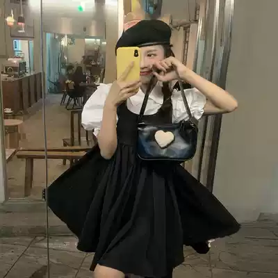 One-piece set summer 2021 Korean version of French retro baby baby bag skirt loose Joker bubble sleeve t shirt