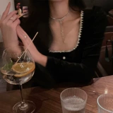 Черное бархатное платье, приталенный корсет, французский стиль, квадратный вырез