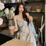 Весеннее ретро платье, платье-комбинация, кардиган, комплект, в цветочек, французский ретро стиль