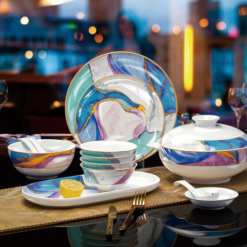 High-end light luxury Jingdezhen ceramic tableware set modern creative European-style dishes set bowls and dishes home gift box