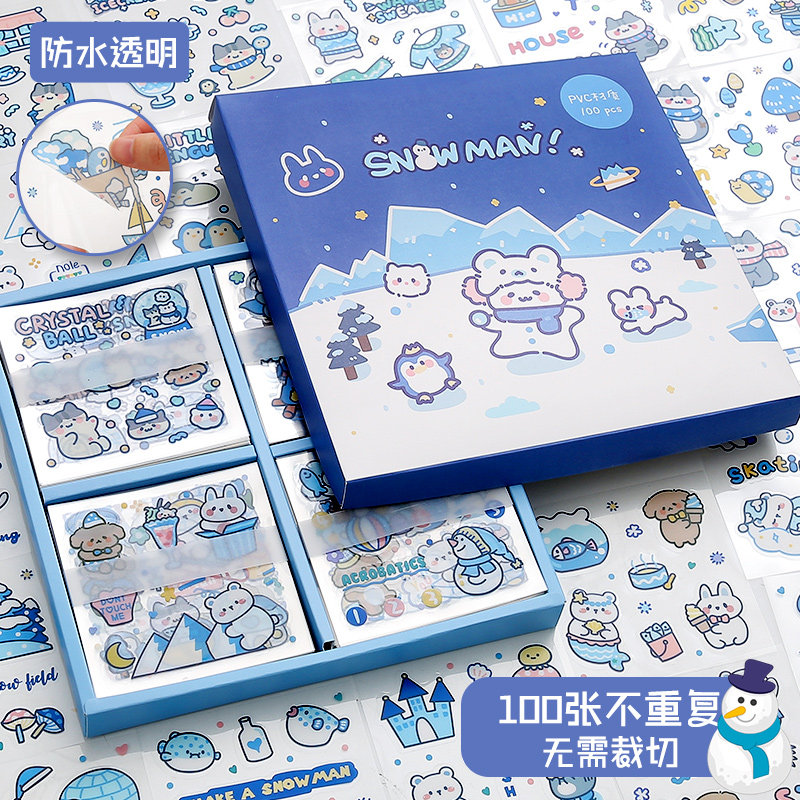 Animal small class 100 non-repetitive hand account sticker set Children girl cute cartoon sticker hand book material ins Wind walking stick this decorative small pattern transparent waterproof girl heart cheap