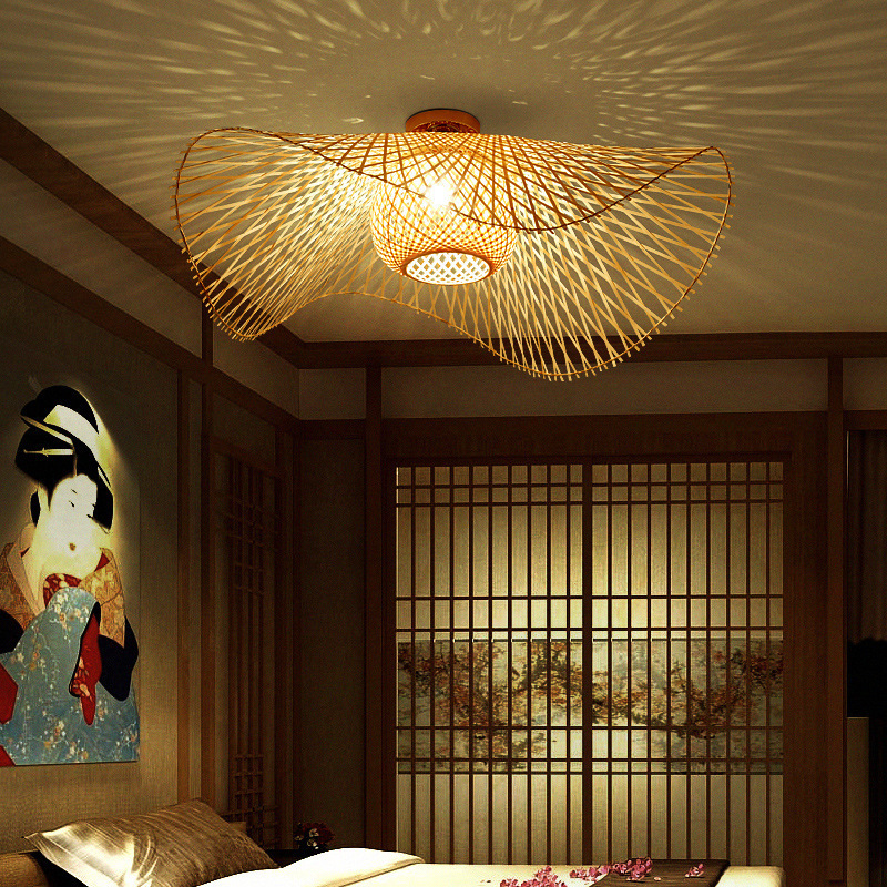 Japanese-Style Bamboo Ceiling Lamp, Wabi-Sabi Style Tea Room, Zen Bedroom, Study, Tea Shop, Artistic Design Bar Lamp