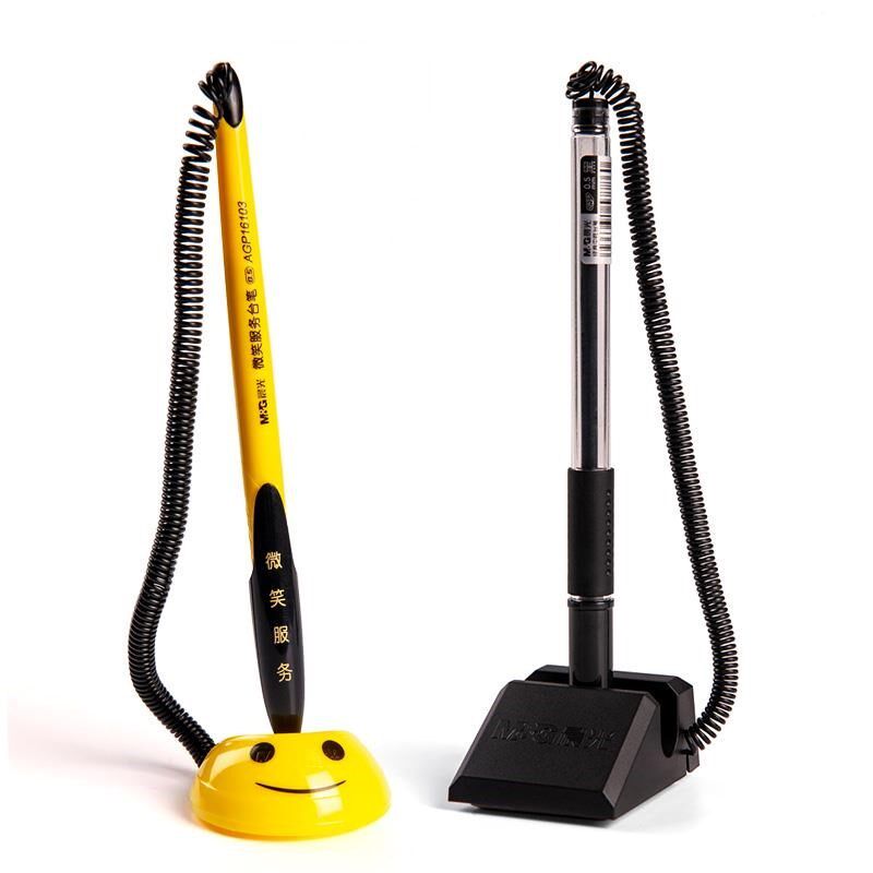 Hotel fixed receptionist pen base with wire neutral ball pen anti-lose wire counter Desktop Adhesive rope sign pen