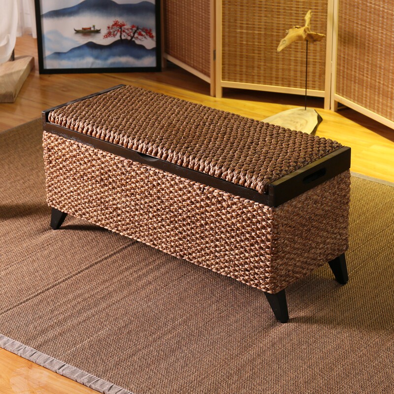 Nordic hardwood rattan choreography with changing shoes Bench Fields Vines Vines Collection Stools Large Capacity Debris Containing Boxes Wear benches