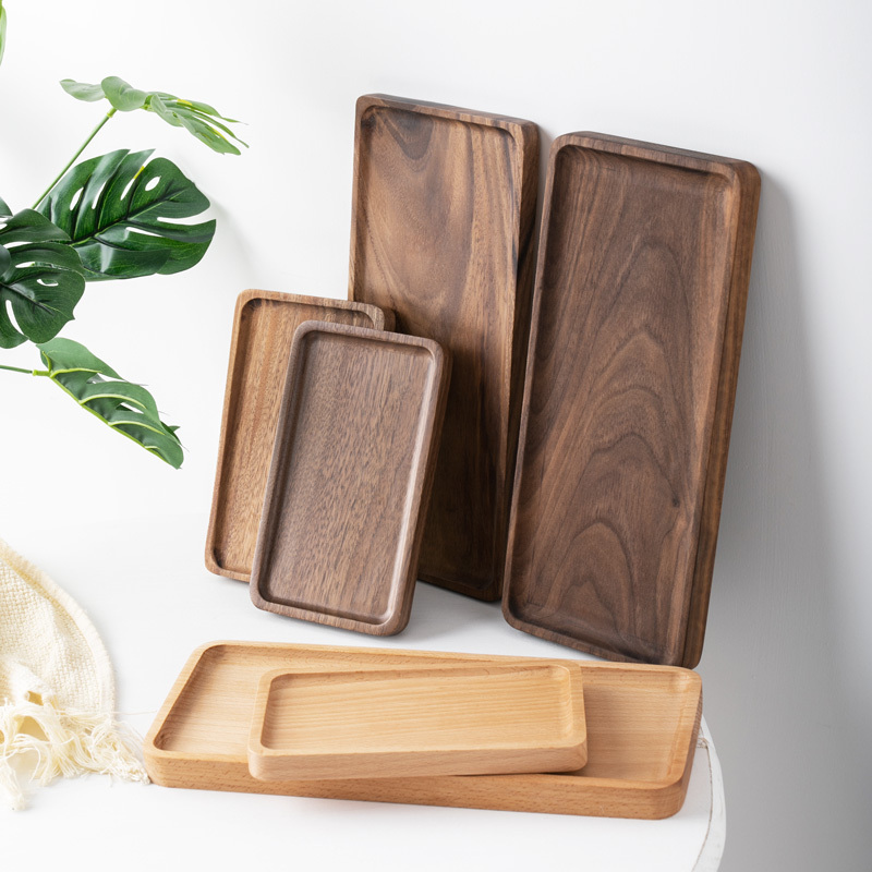 Solid Wood Rectangular Tray Tea Tray Black Walnut Coaster Office Desk Coffee Small Tray Bread Snack Tray