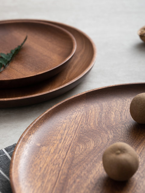 Solid wood round plate plate ebony wooden round plate wooden dessert dried fruit nut melon seed plate plate homestay tableware
