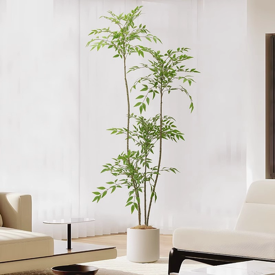 2025 newly upgraded high-end light luxury simulated green plant Nandina bamboo indoor living room decoration fake plant floor-standing potted plant