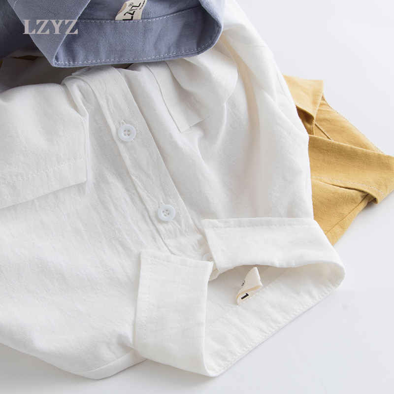 lzyz children's clothing boys and girls shirts white children's long-sleeved shirts spring and autumn clothing baby children's top trendy