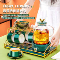 Light luxury afternoon tea tea set Flower tea set Boiled fruit teapot English glass tea pot set heating base
