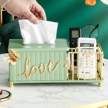 Light luxury high-end living room coffee table desktop mobile phone TV air conditioning remote control multi-function storage box grid tissue box