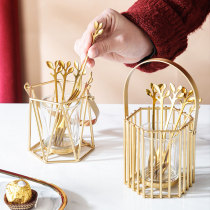 Stainless steel fruit fork set Household small fork Creative dessert high-value fruit plug cake fork storage tank