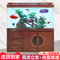 Fish tank large living room household screen partition wall Chinese aquarium super white glass tank ecological bottom filter Dragon and Fish Tank