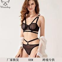 European and American ultra-thin see-through lace bra straps with steel rings womens bra set bra customization