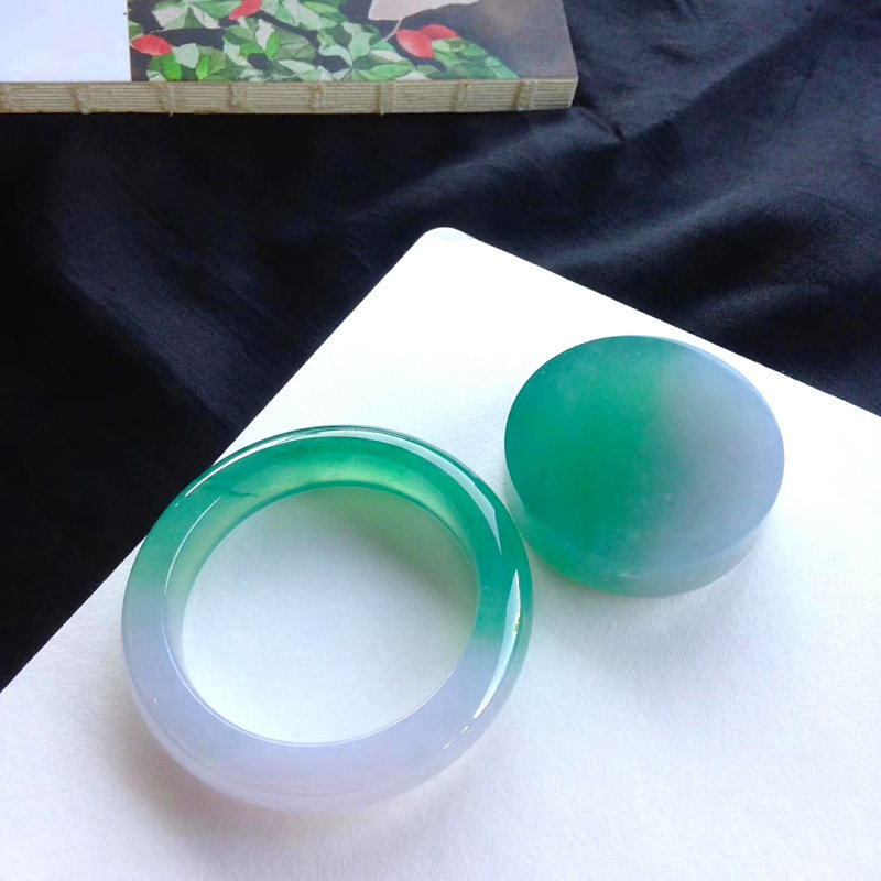 Natural violet Burmese A-cargo jade bracelet ice species positive ring floating green flower jade bracelet round strip wide version with certificate