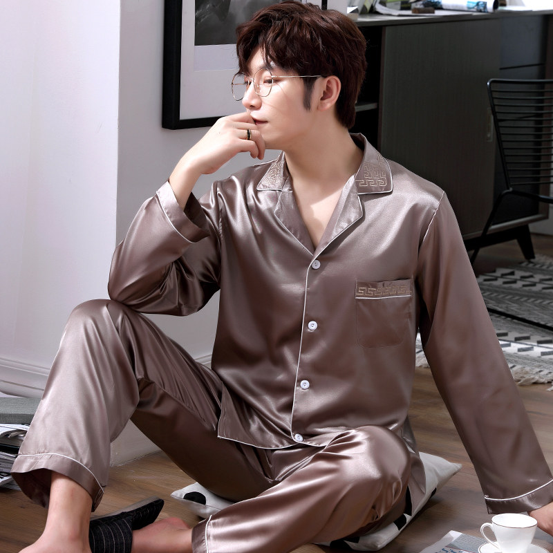 Pajamas men's spring and autumn thin homewear suits trendy fashion personality Korean version of silk ice silk autumn homewear te