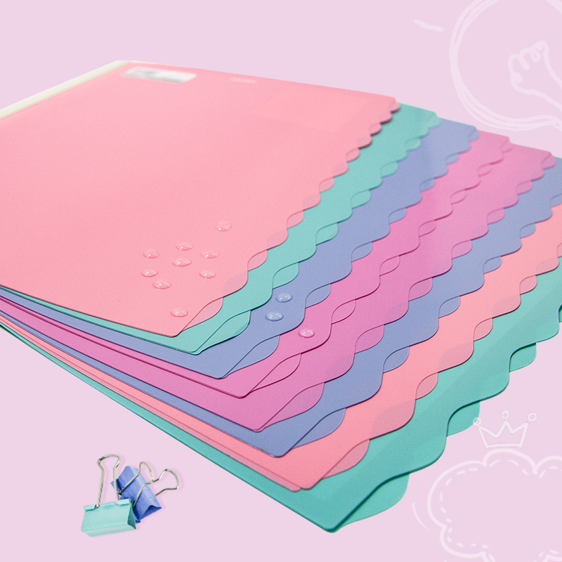 5 Loaded Gold Gain Q318 Morandi Colorful Wave Lace Draw Bar Clip A4 Pull-Lever Clamp Draw Pull-Lever Folder Colorful Cramp Paper Clip Information Collection Clip-Drop Round Bar Clip