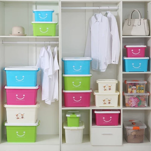 Yue Points, кухонный ящик для хранения деталей, ящик для хранения предметов, товары для дома, большие и маленькие, с крышкой, смайлик, простой синий