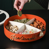 Porcelain wood box creative household grid with lid snack plate New Year living room coffee table Nut candy box Nordic fruit plate