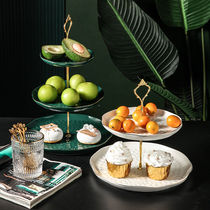 Porcelain wood plate Household ceramic three-layer skewer heart plate Fruit plate Light luxury modern living room afternoon tea cake plate