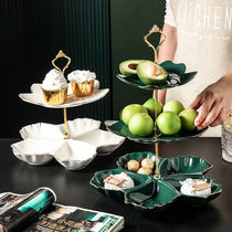 Porcelain wood plate high-value ceramic skewer plate Household creative afternoon tea three-layer cake plate Modern living room snack plate