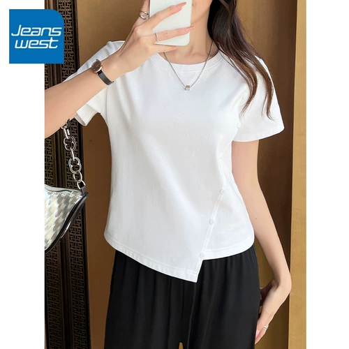 Летняя короткая сексуальная белая футболка с коротким рукавом