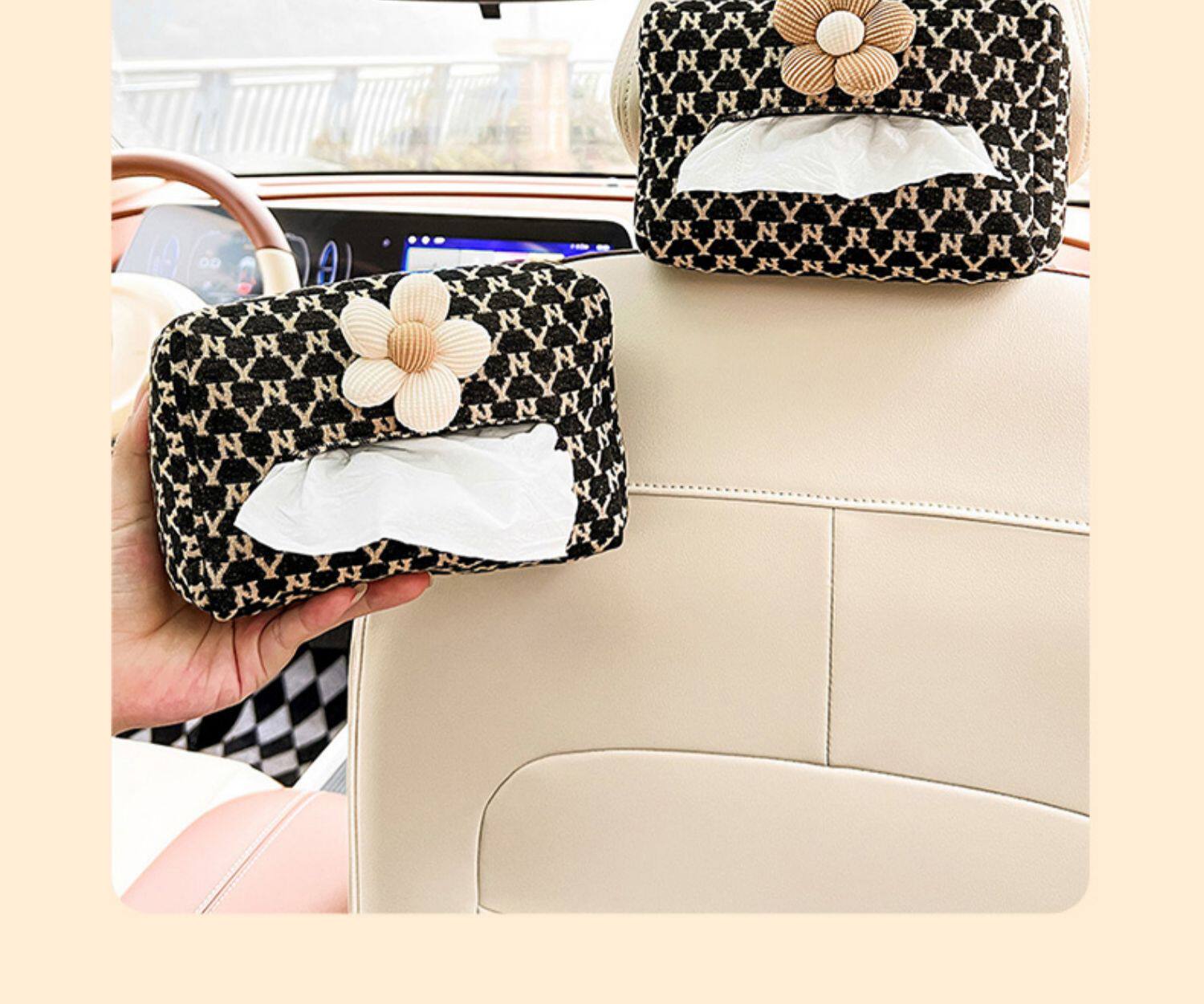 Car Tissue Box Creative Tissue Box Car Cute Living Room Fabric Hanging Tissue Box High-End Car Interior