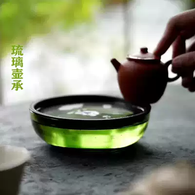 Sheng color tin cover glass pot bearing copper coin hole Lake Green dry bubble table kung fu teapot back vintage water storage small pot pad