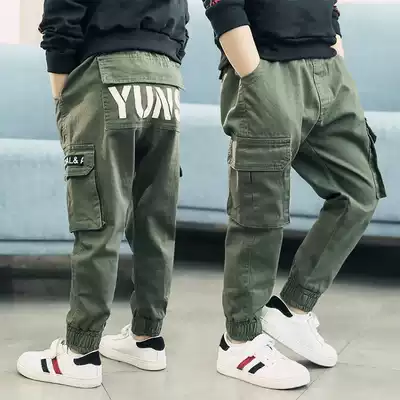 Boys 'pants Spring and autumn pure cotton middle and large boys' casual sports pants overalls wear handsome pants outside