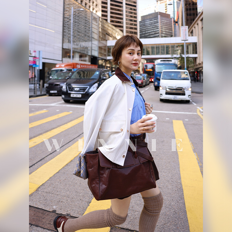 Winnietang British Retro Baen Style Corduroy Lapel Versatile Jacket Plaid Lining Casual Jacket