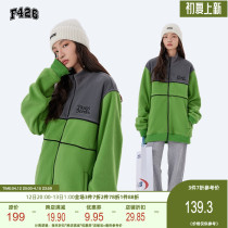 (F426 official shop) Guochao Lovers Street Hip Hop Loose Rocking Grain Suede Grey Green Splicing Clip Jacket Winter