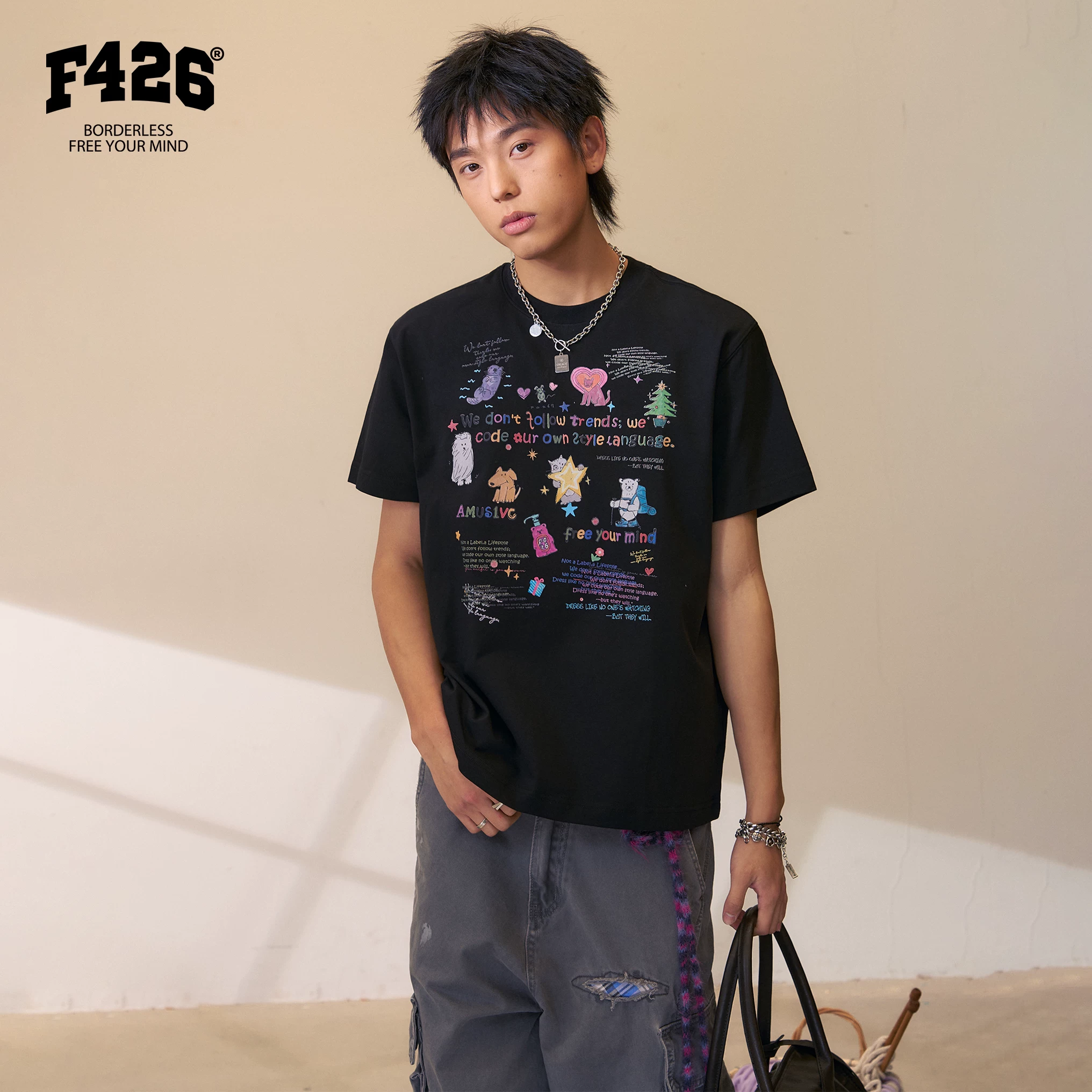 [F426 Official Store] "Cool, quick-drying and antibacterial" summer new graffiti lettering fitted short-sleeved T-shirt