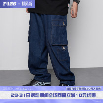(F426 official store)National tide couple ins loose drawstring feet multi-pocket jeans ins hip-hop retro trousers