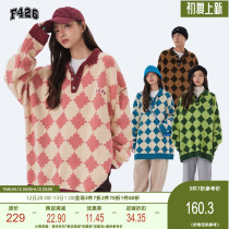 (F426 Official Shop) Guochao Lovers Hip Hop Autumn Winter Four Color Chessboard G Loose Casual Sweater Polo