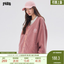 (F426 official shop) Guochao Lovers Street Hip Hop Loose No Collar Imitation Lamb Sweatshirt Jacket Autumn Winter