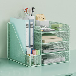 Desk Storage Rack File Storage Rack Office Supplies Office Desk Workstation Organization Artifact Metal File Frame Multi-Functional File Rack Desktop Large-Capacity File Holder Data Organization Rack