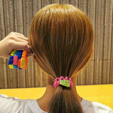 Super hot candy-colored phone cord hair ring internet celebrity smiley face hair accessory girl simple headband Korean version fluorescent hair s9