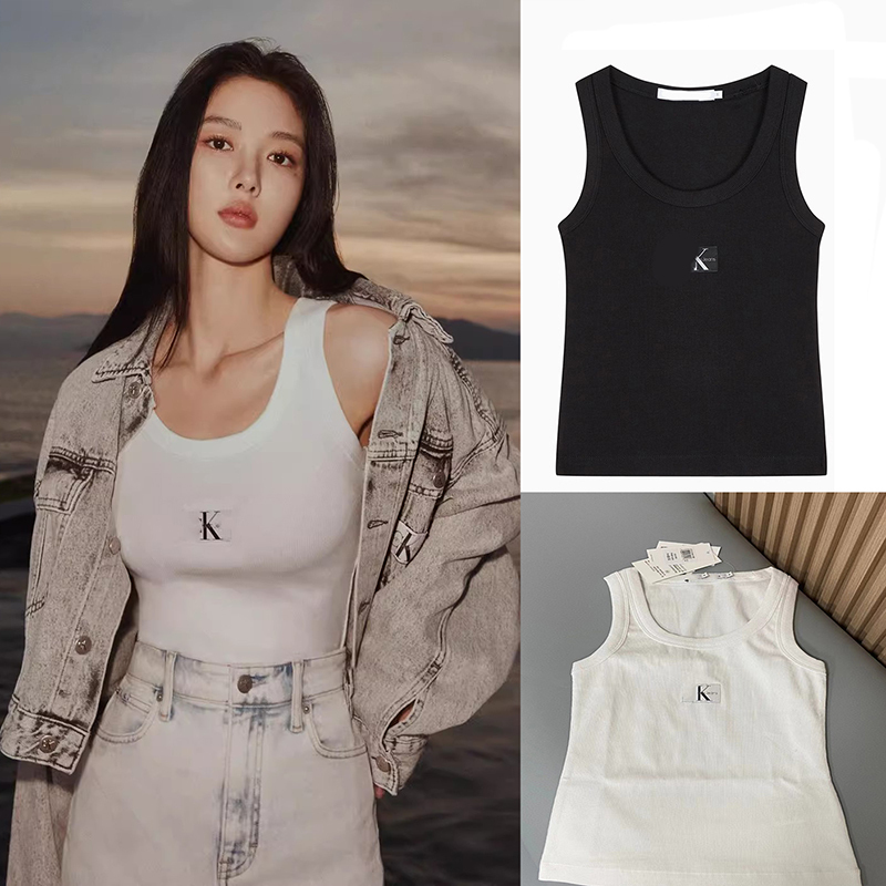 Niche Trendy Brand C Women's White Ribbed Tank Top Slim-Fit Base Layer Tank Top Niche Trendy Brand C Women's White Ribbed Tank Top Slim-Fit Base Layer Tank Top